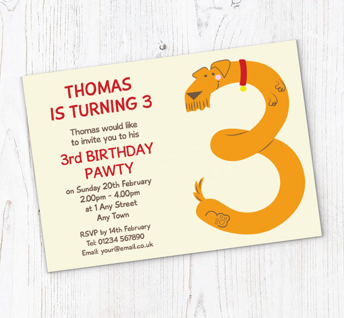 3rd birthday pawty invitations