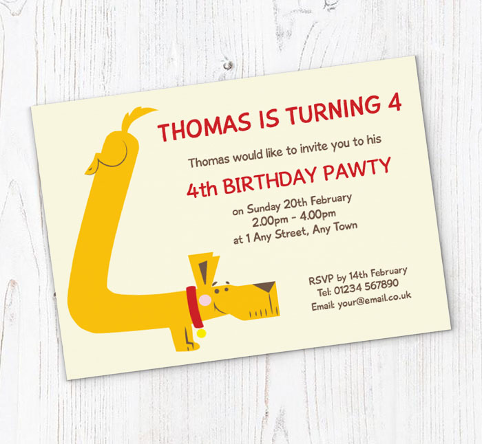 4th birthday pawty invitations