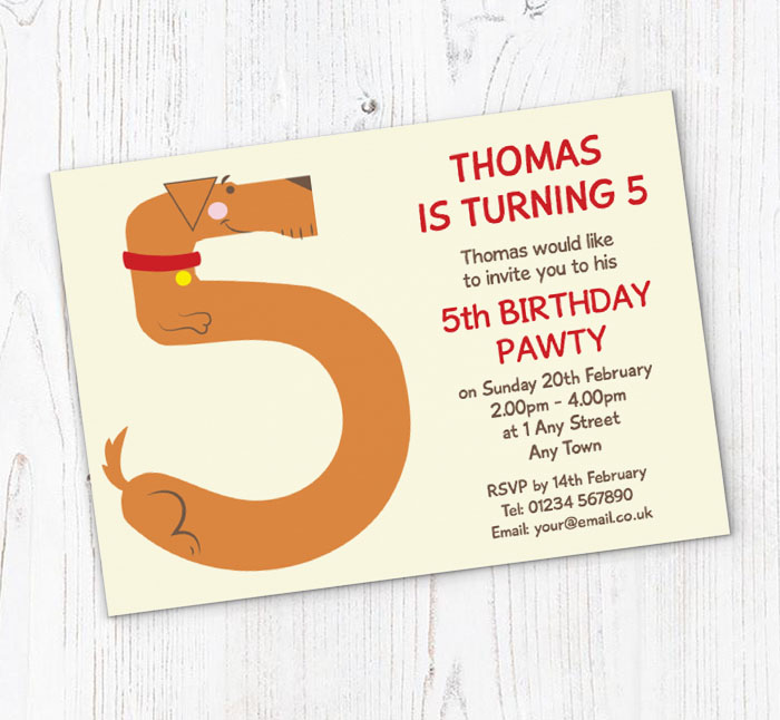 5th birthday pawty invitations