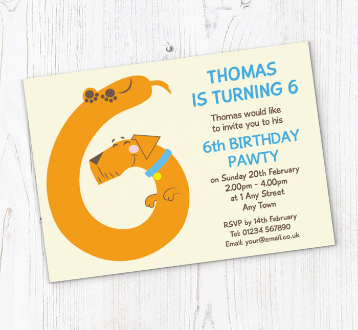 6th birthday pawty invitations