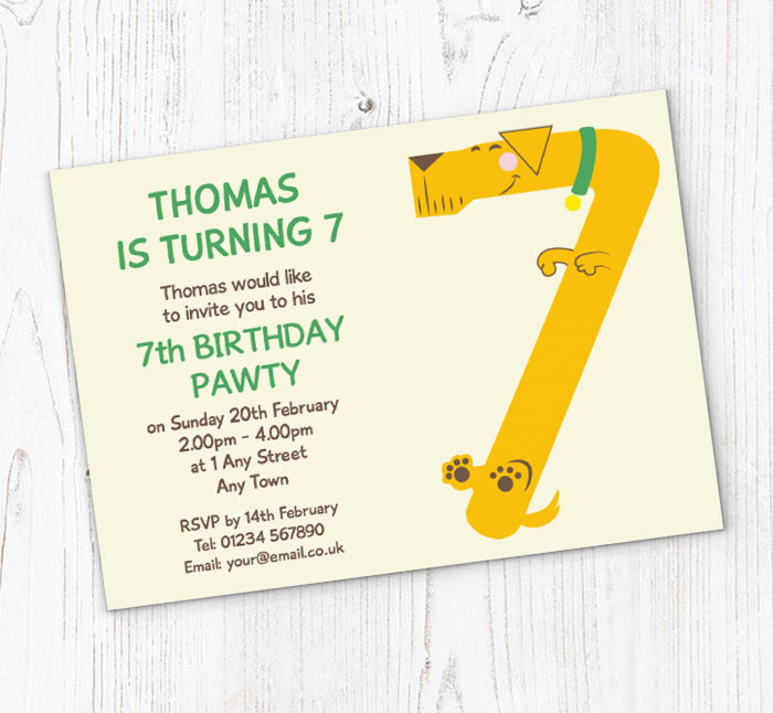 7th birthday pawty invitations