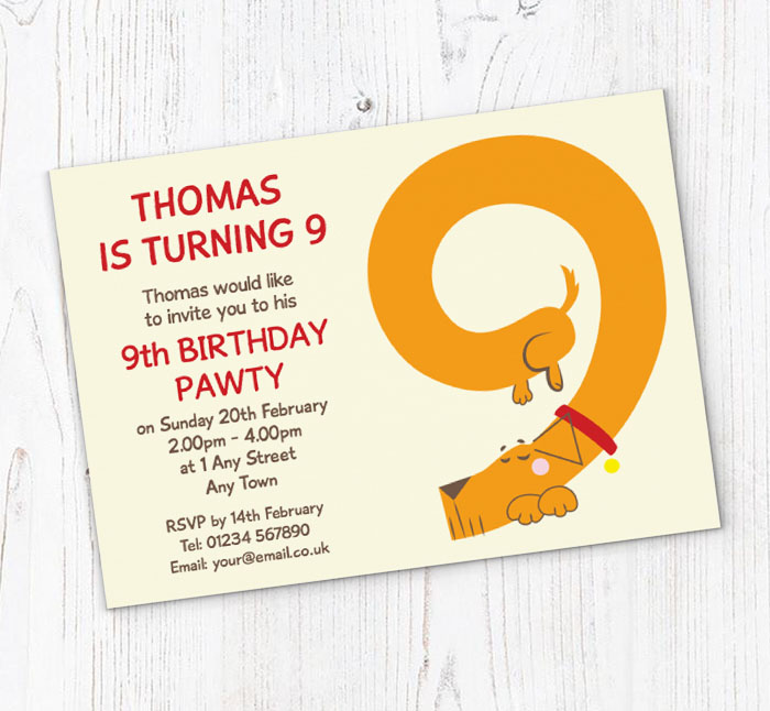 9th birthday pawty invitations