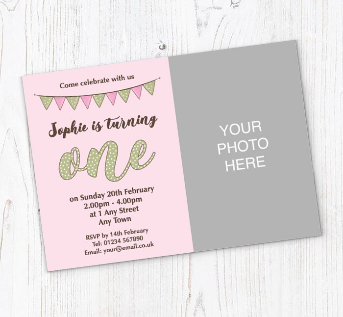 pink 1st photo party invitations