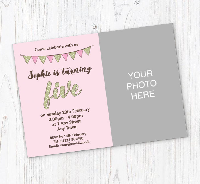 pink 5th photo party invitations