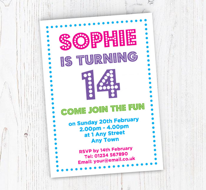 14th name in lights party invitations