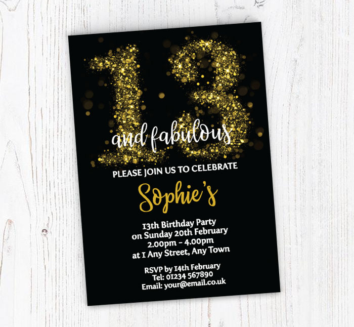 sparkly 13th birthday party invitations