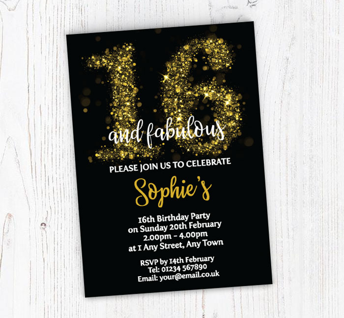 sparkly 16th birthday party invitations