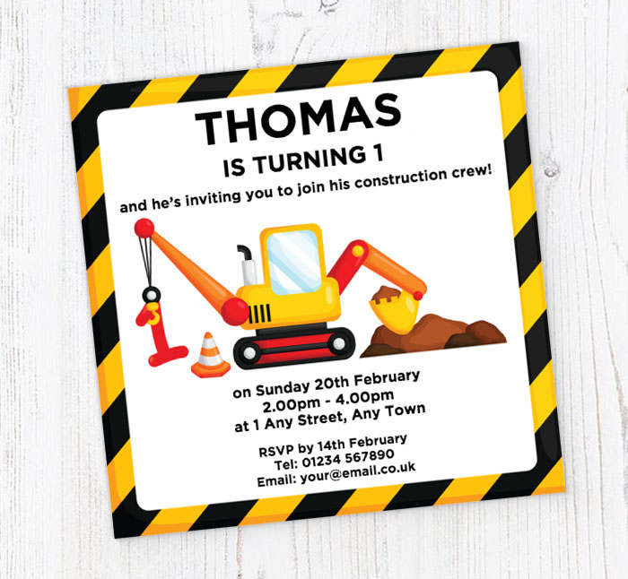 1st birthday digger party invitations