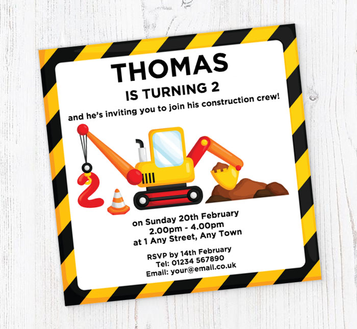 2nd birthday digger party invitations