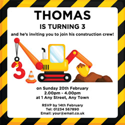 3rd birthday digger party invitations