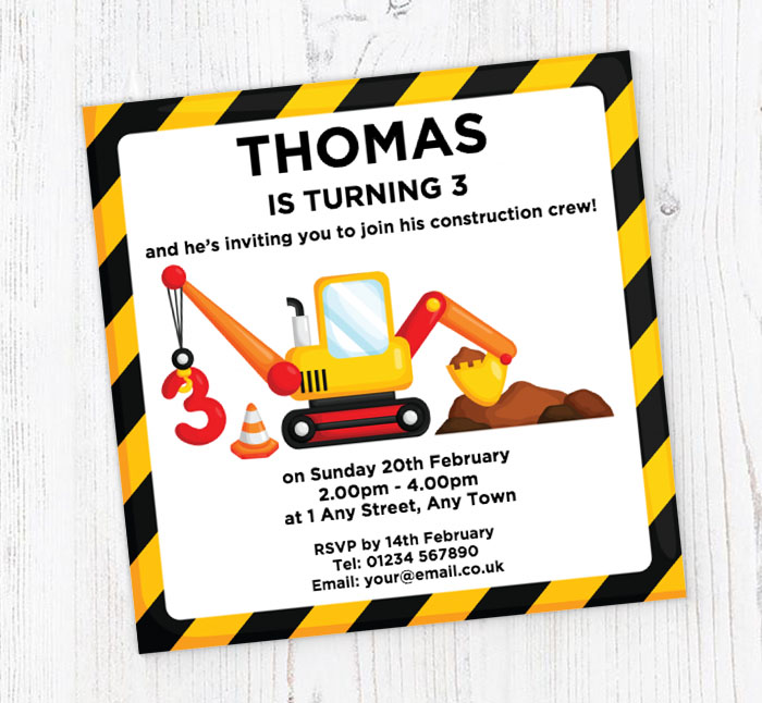 3rd birthday digger party invitations