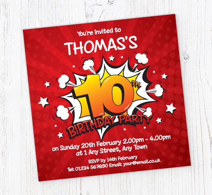 10th comic boom party invitations