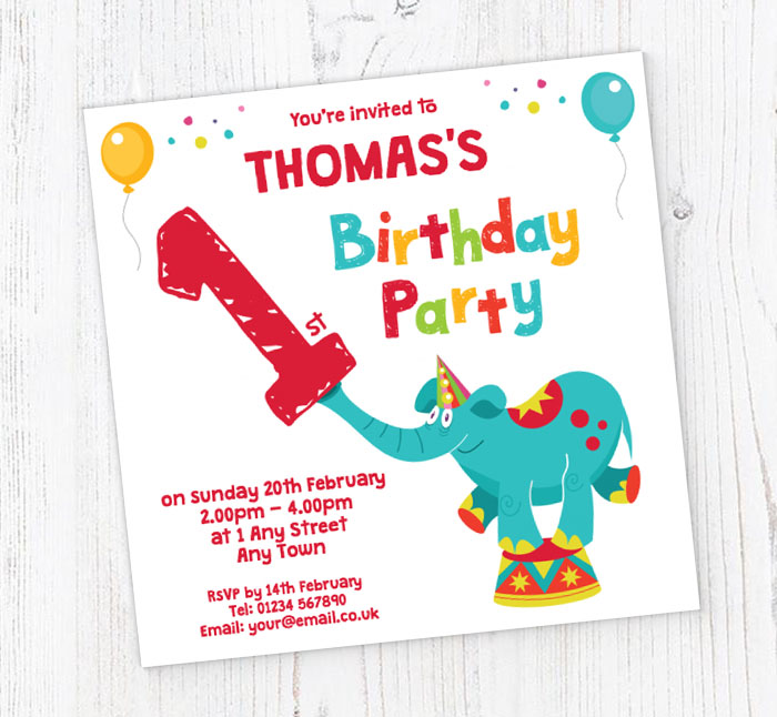 elephant 1st birthday party invitations