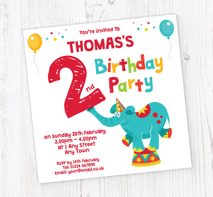 elephant 2nd birthday party invitations