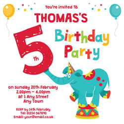 elephant 5th birthday party invitations