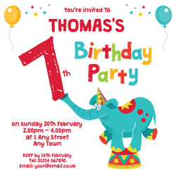 elephant 7th birthday party invitations