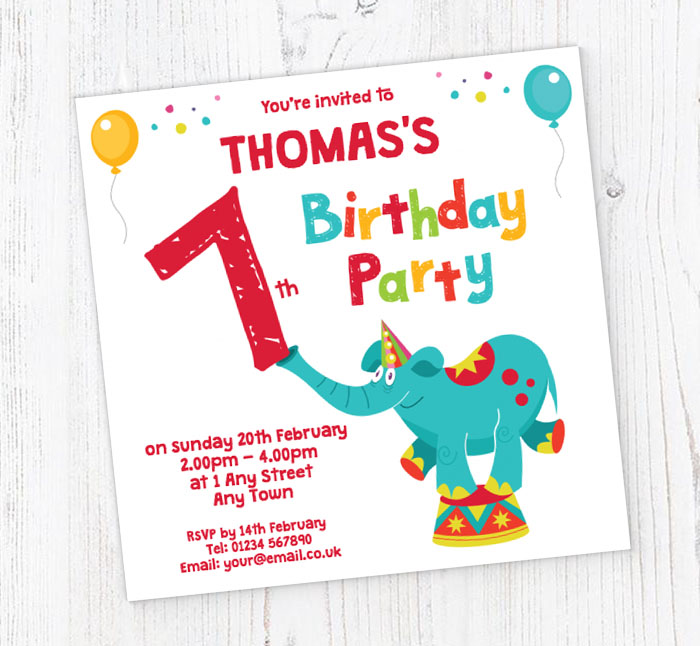 elephant 7th birthday party invitations