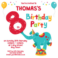 elephant 8th birthday party invitations