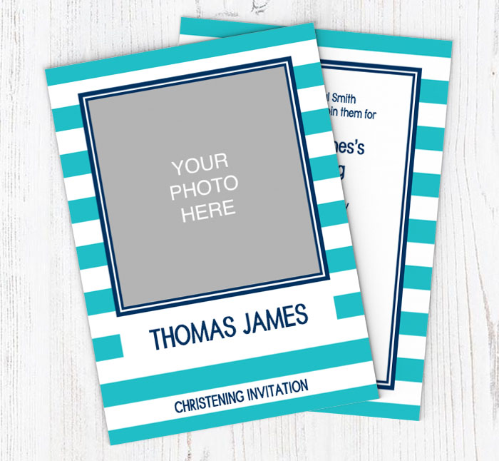 blue stripes christening invitations