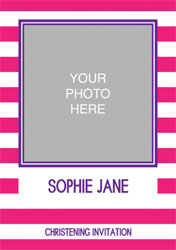 pink stripes christening invitations