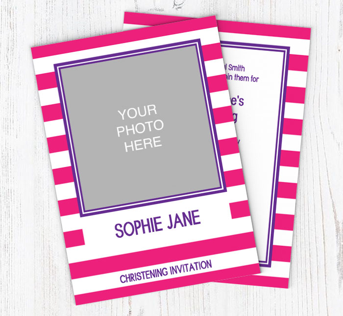 pink stripes christening invitations