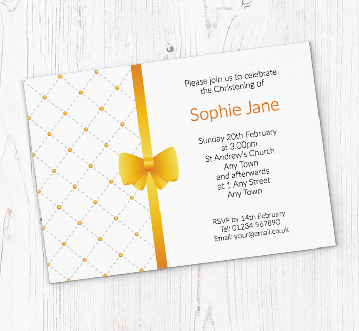 yellow bow christening invitations