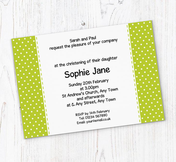 green and white christening invitations