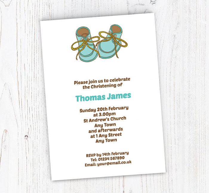 baby shoes christening invitations