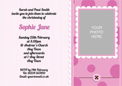 pink buttons christening invitations