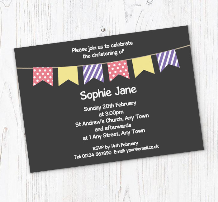 bunting christening invitations