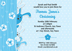 blue bunnies christening invitations