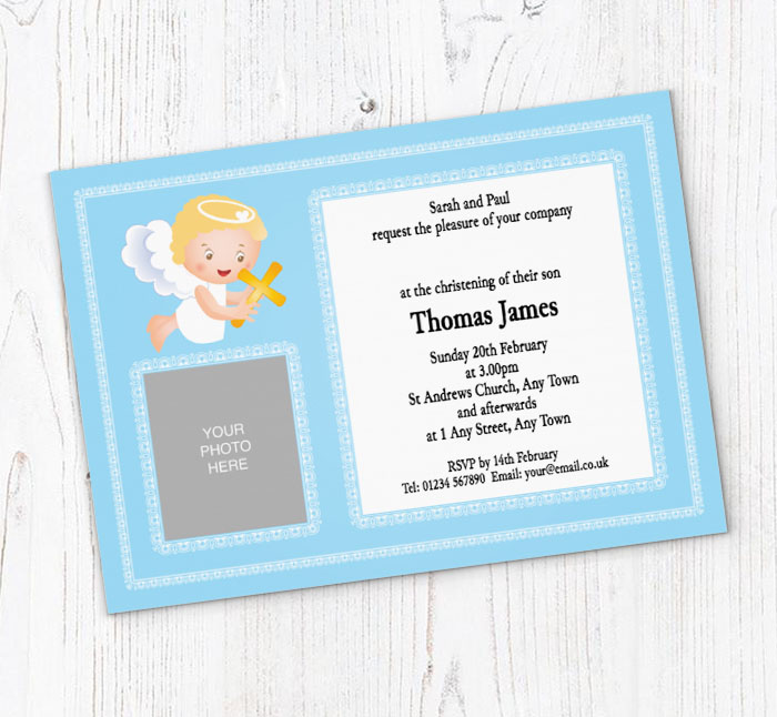 blue angel christening invitations