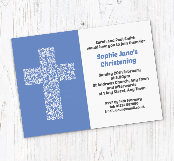 floral cross christening invitations