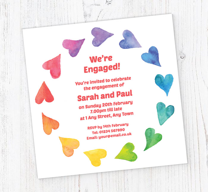 watercolour hearts invitations