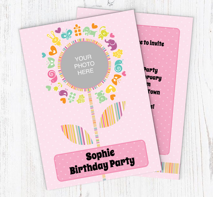 girls animal photo upload invitations