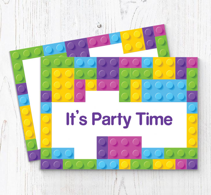 girls lego bricks invitations