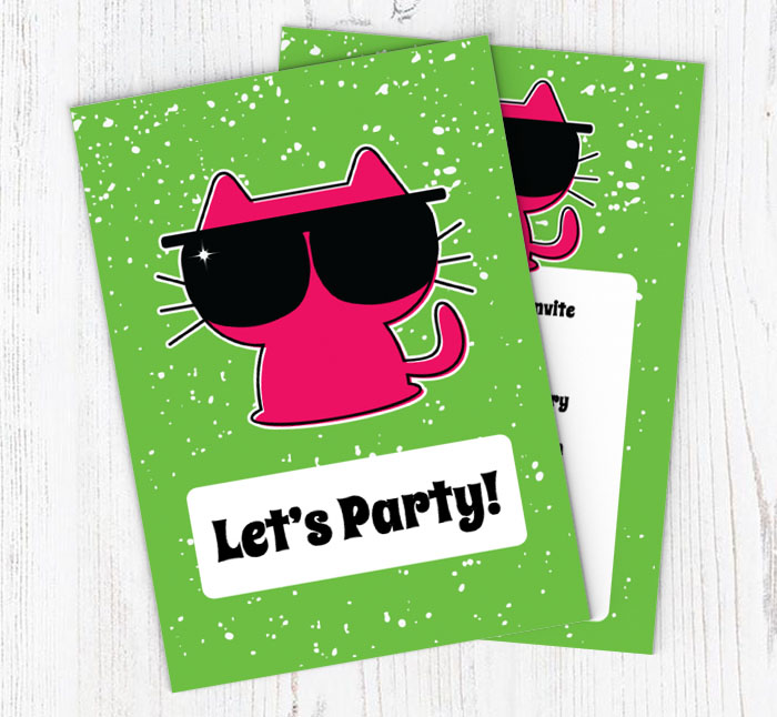 pink party cat invitations