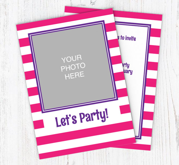 pink striped photo upload invitations