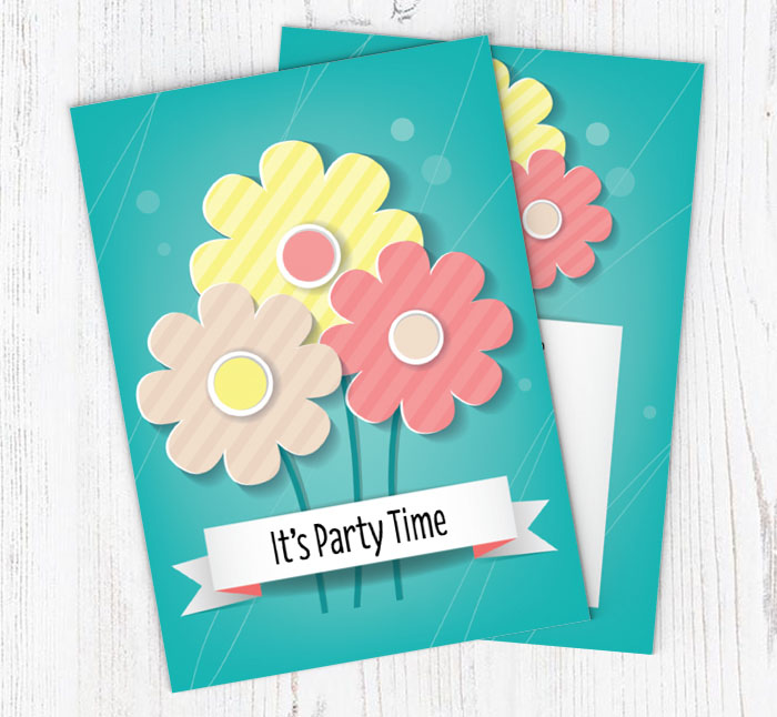 three flowers party invitations