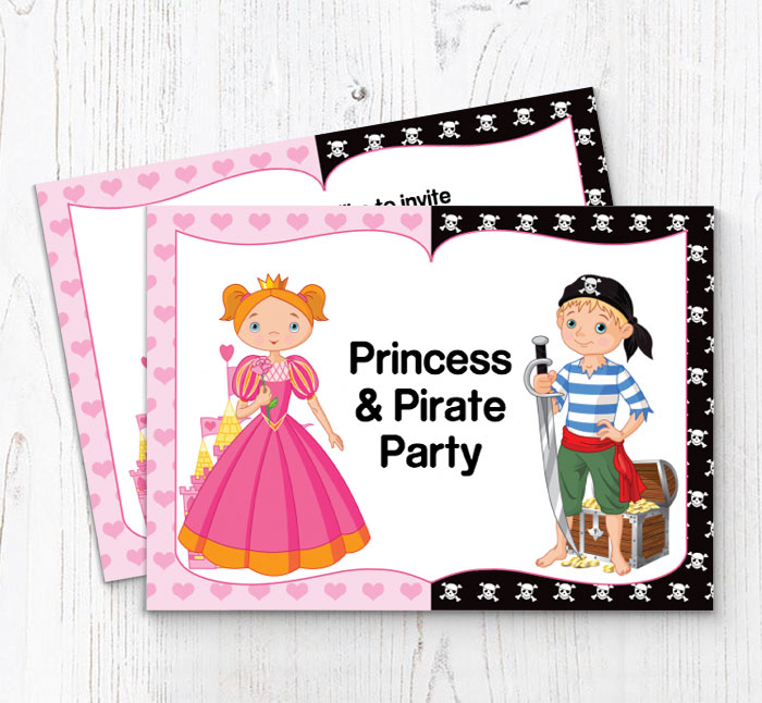 pink princess and pirate invitations