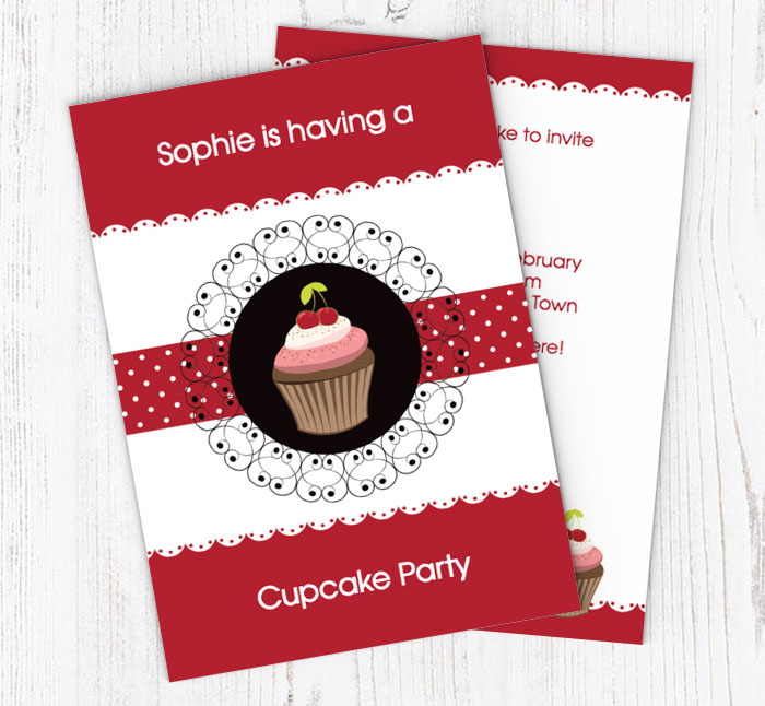 cupcake on red invitations