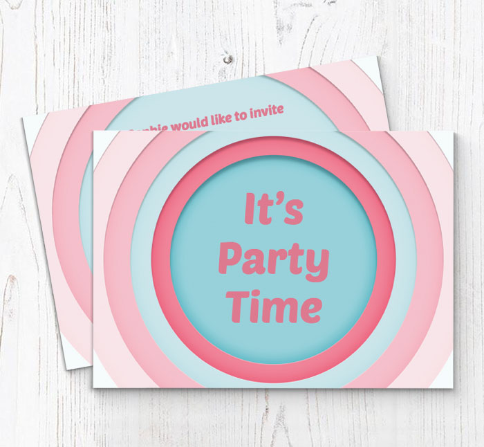 pink retro circles invitations