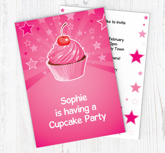pink cupcake party invitations