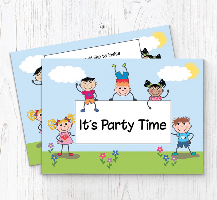 children with banner invitations