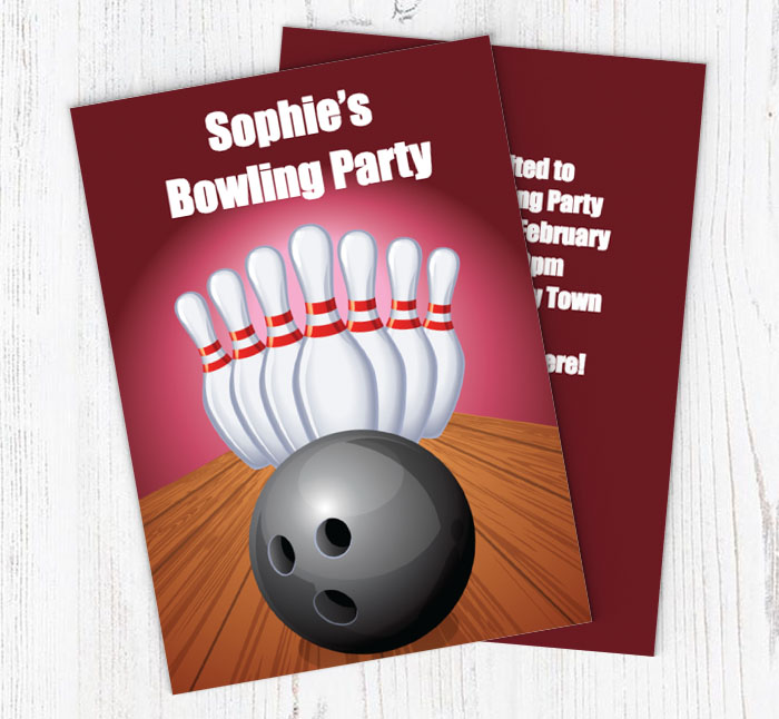 bowling pins and ball invitations