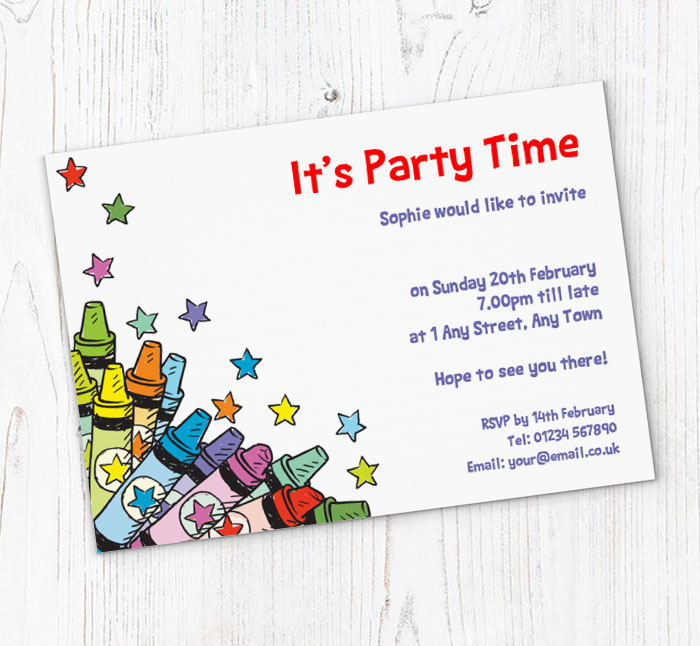 colourful crayons party invitations