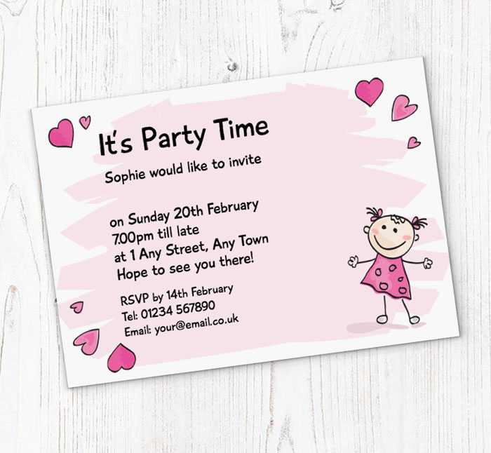 little girl and hearts invitations