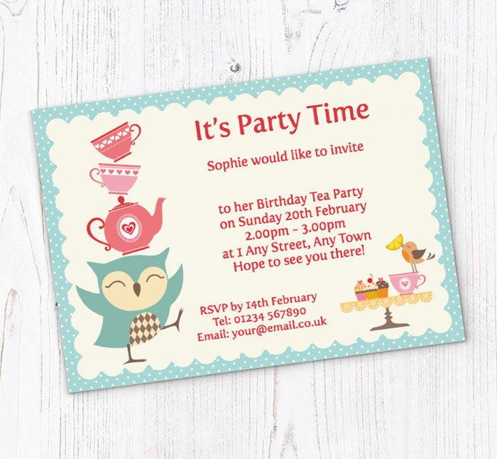 owl tea party invitations