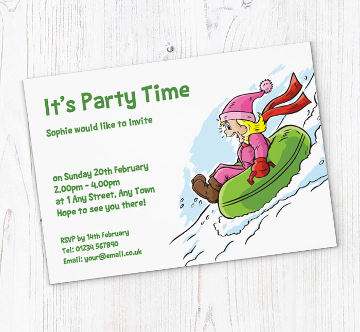 girls snow tubing party invitations
