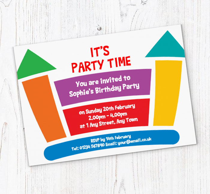 colourful bouncy castle invitations